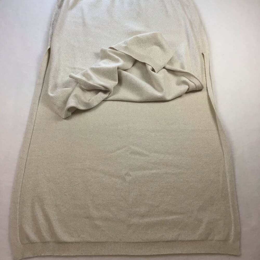 Anthropologie Metallic Knit Midi Skirt Large Cream Gold Side Slits Elegant NWT - Picture 8 of 9